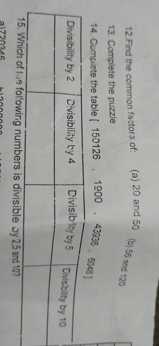 12Find the common factors of (a) 20 and 50