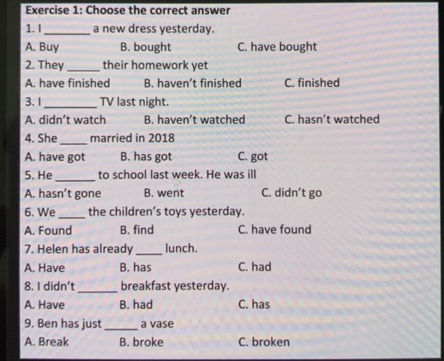 Exercise 1 Choose the correct answer 1 I a