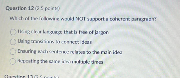 Question 12 (25 points) Which of the
