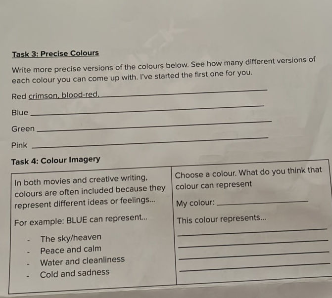Task 3 Precise Colours Write more precise | StudyX