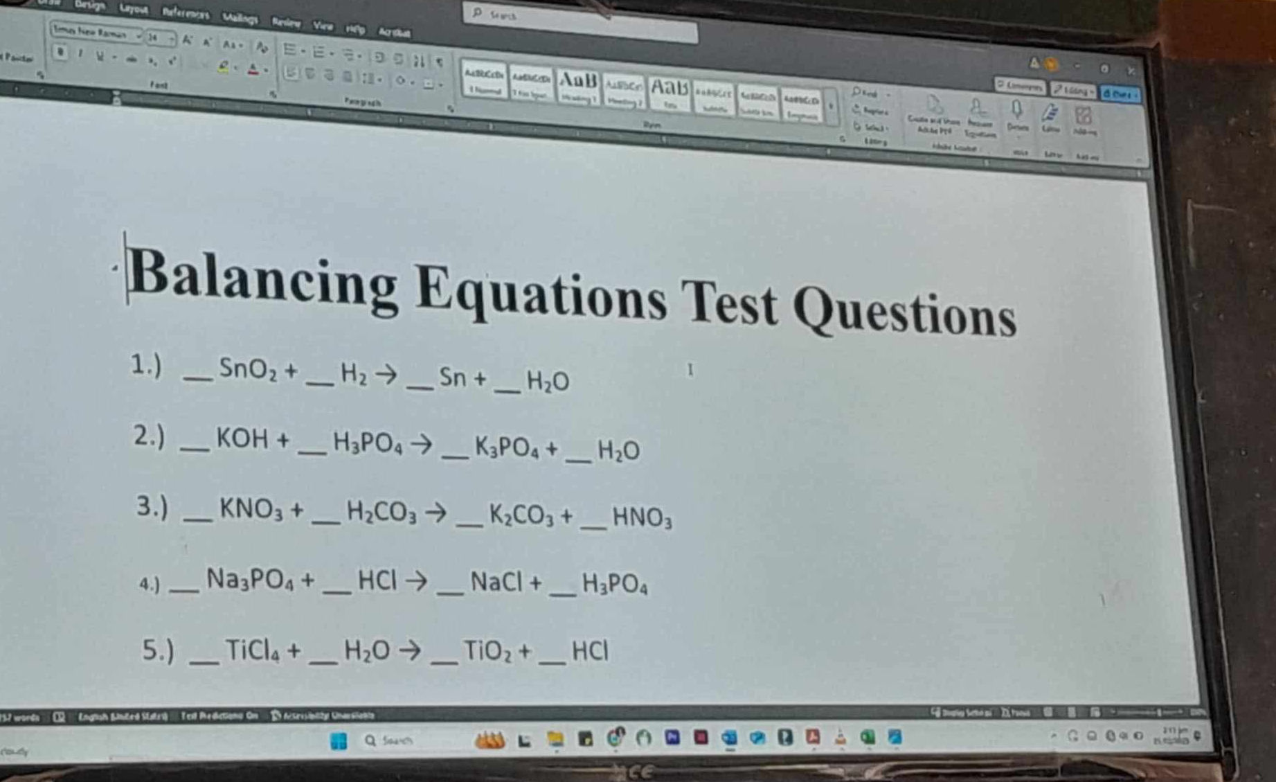 Balancing Equations Test Questions 1.) | StudyX