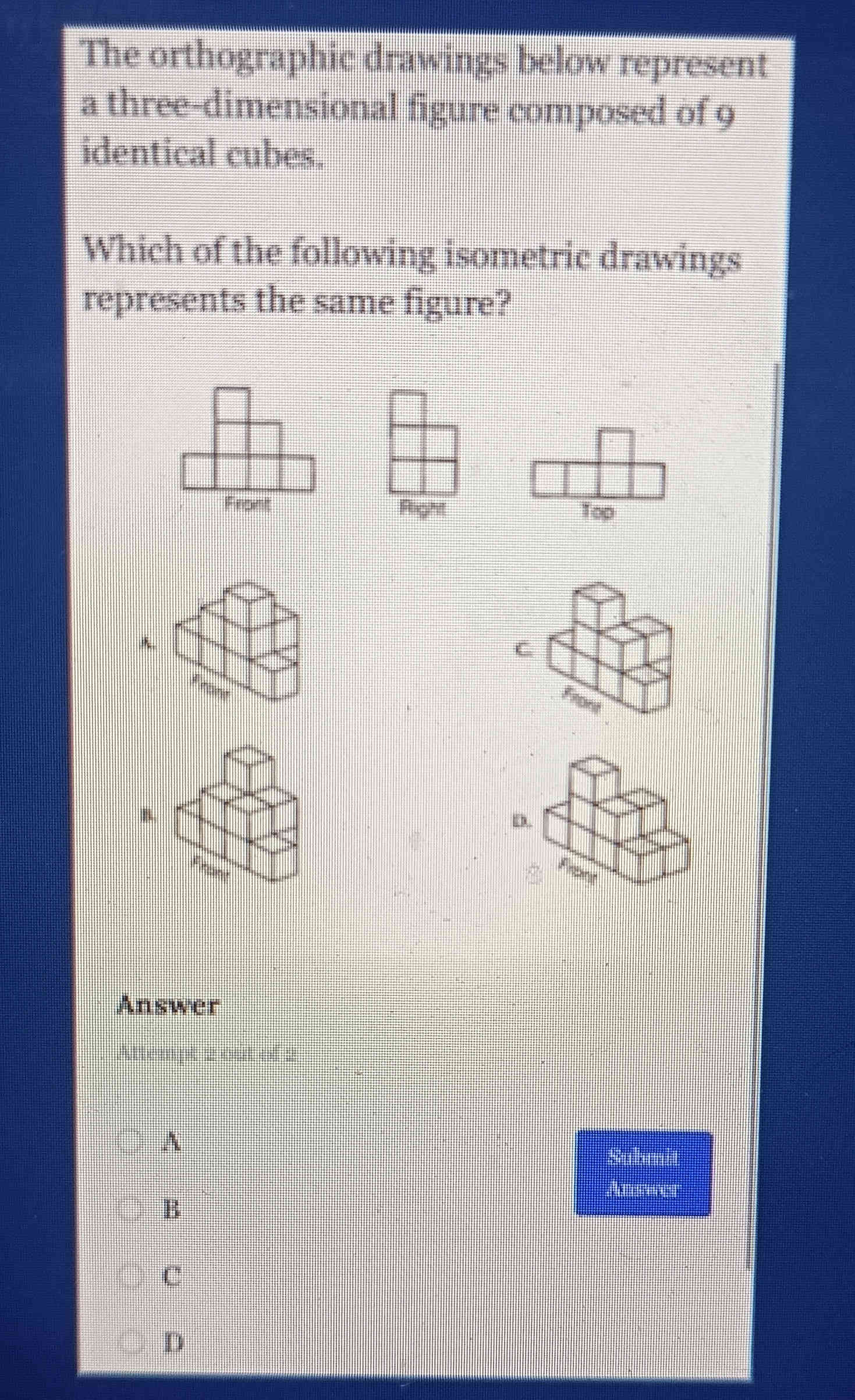 The orthographic drawings below represent a | StudyX