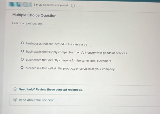 Multiple Choice Question Exact competitors | StudyX