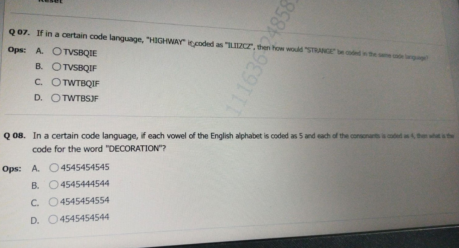 Q 07 If in a certain code language HIGHWAY | StudyX
