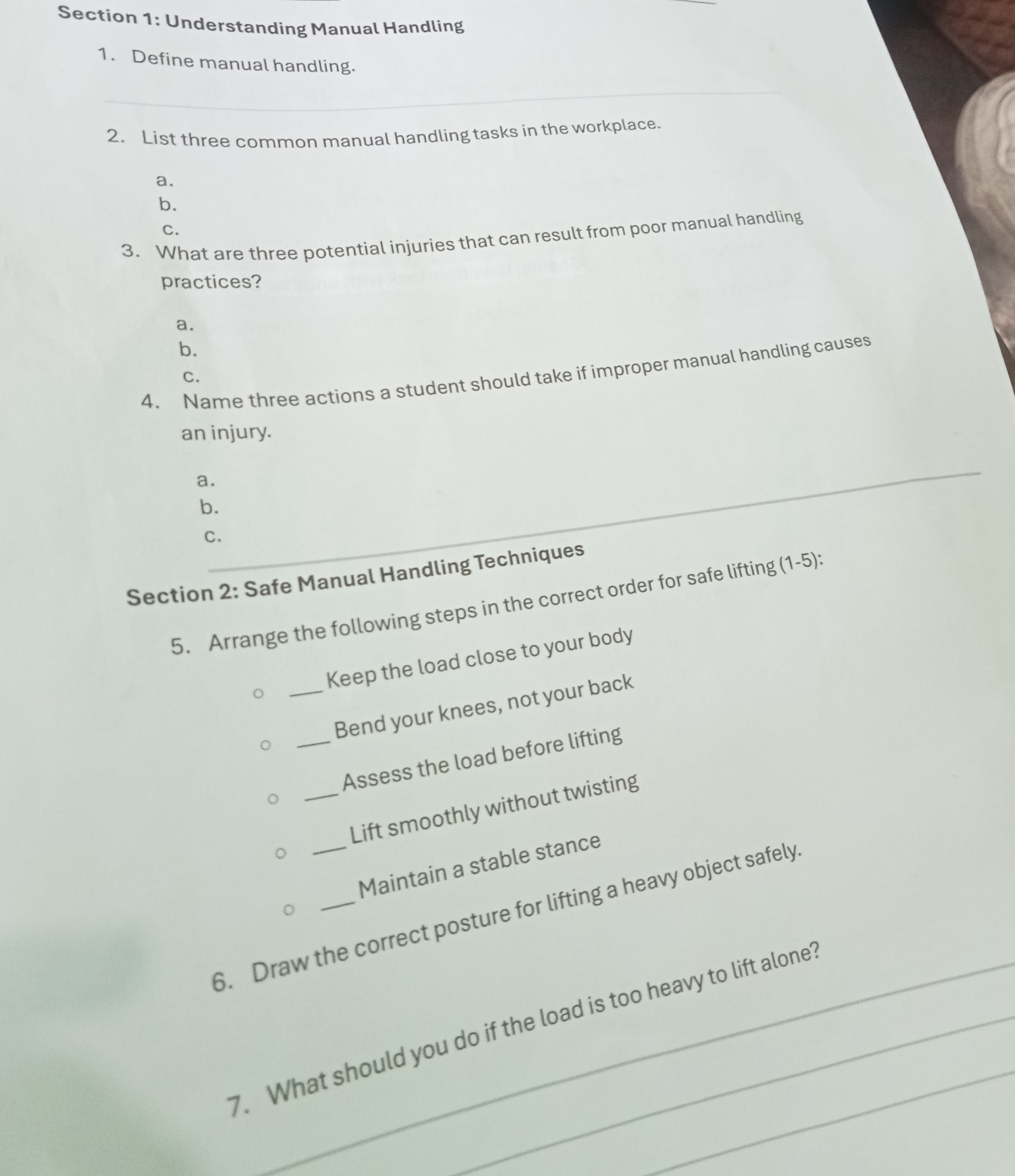 Section 1 Understanding Manual Handling 1 Studyx
