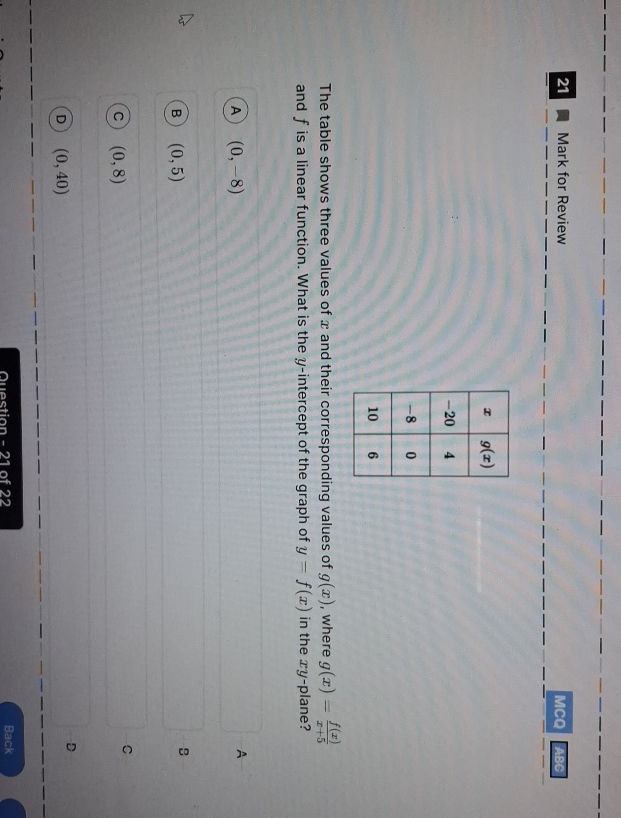 The table shows three values of x and their