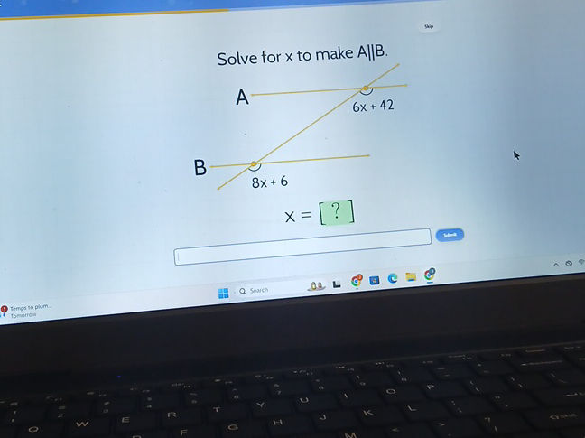 Solve for x to make A||B. 6x + 42 8x + 6 x = | StudyX
