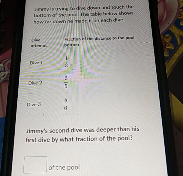 Pool Diving Math Problem Jimmy is trying to dive down and touch the