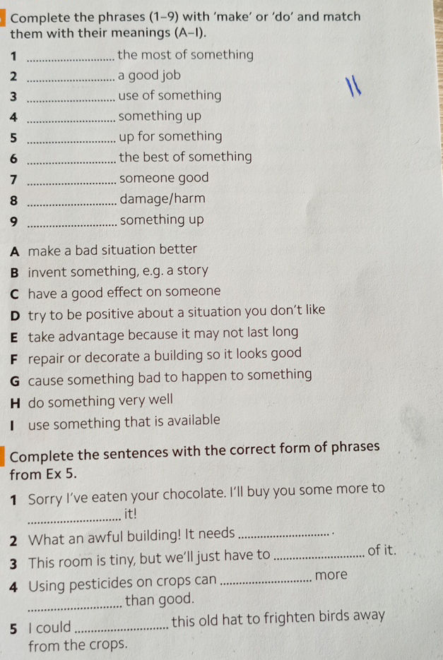 Complete the phrases (1-9) with 'make' or | StudyX
