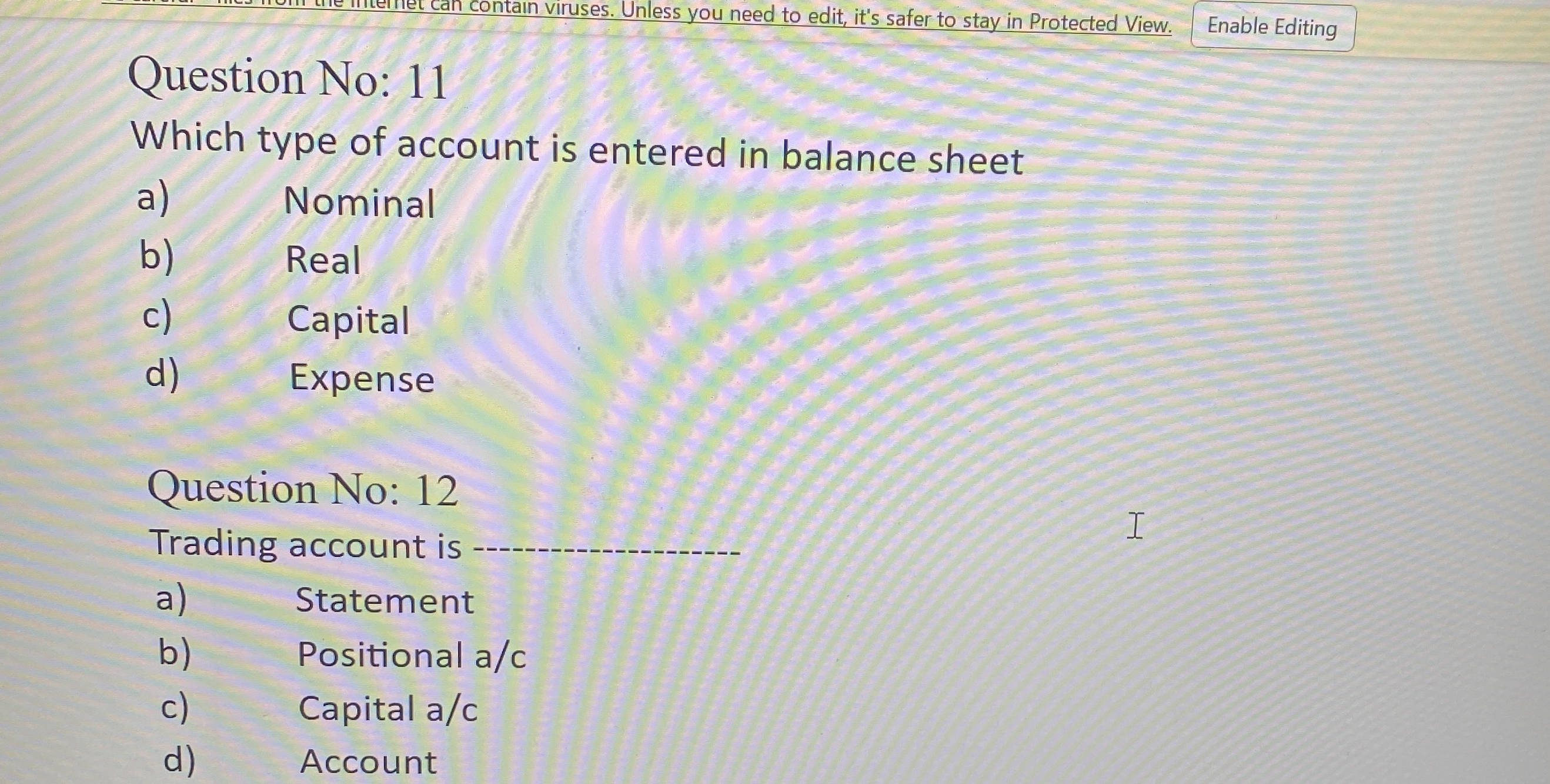 Question No 11 Which type of account is