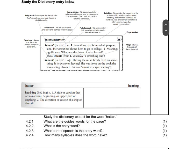 Dictionary Extract Example Study the dictionary extract for the word | StudyX