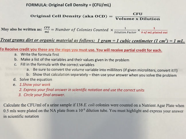 FORMULA: Original Cell Density = (CFU/mL) | StudyX