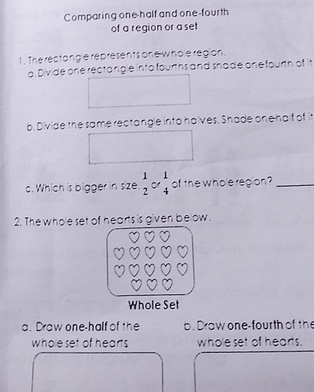 Comparing one-half and one-fourth of a | StudyX