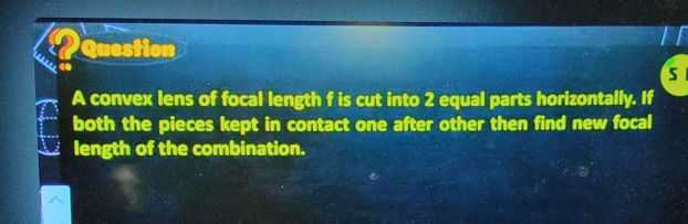 A convex lens of focal length f is cut into