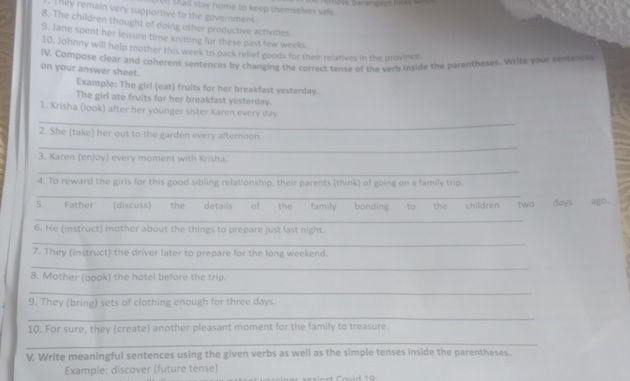Compose Clear Example IV Compose clear and coherent sentences by