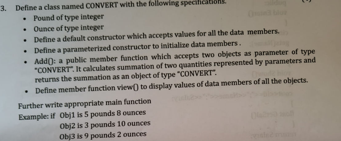 Convert Definition Examples 3 Define a class named CONVERT with the