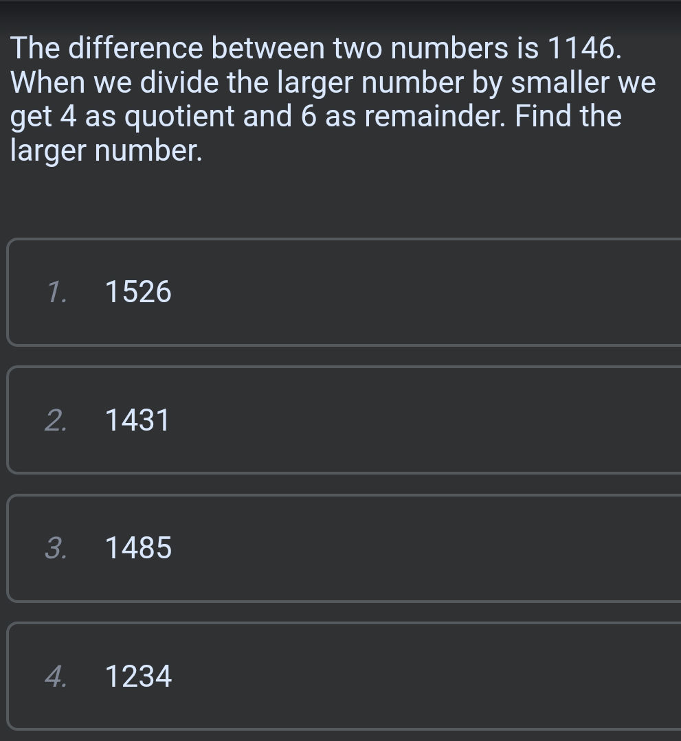 The difference between two numbers is 1146