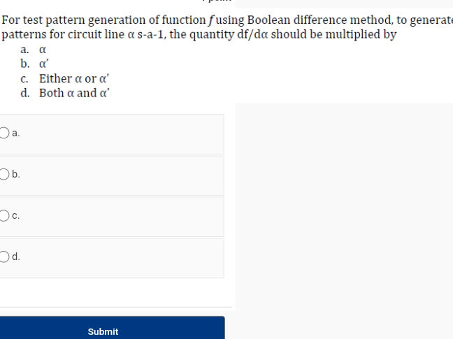 For test pattern generation of function f | StudyX