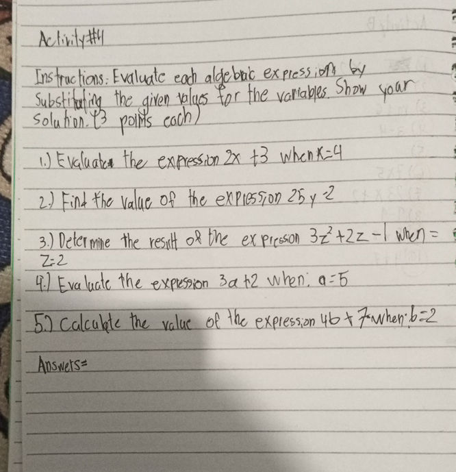 Instructions: Evaluate each algebraic | StudyX
