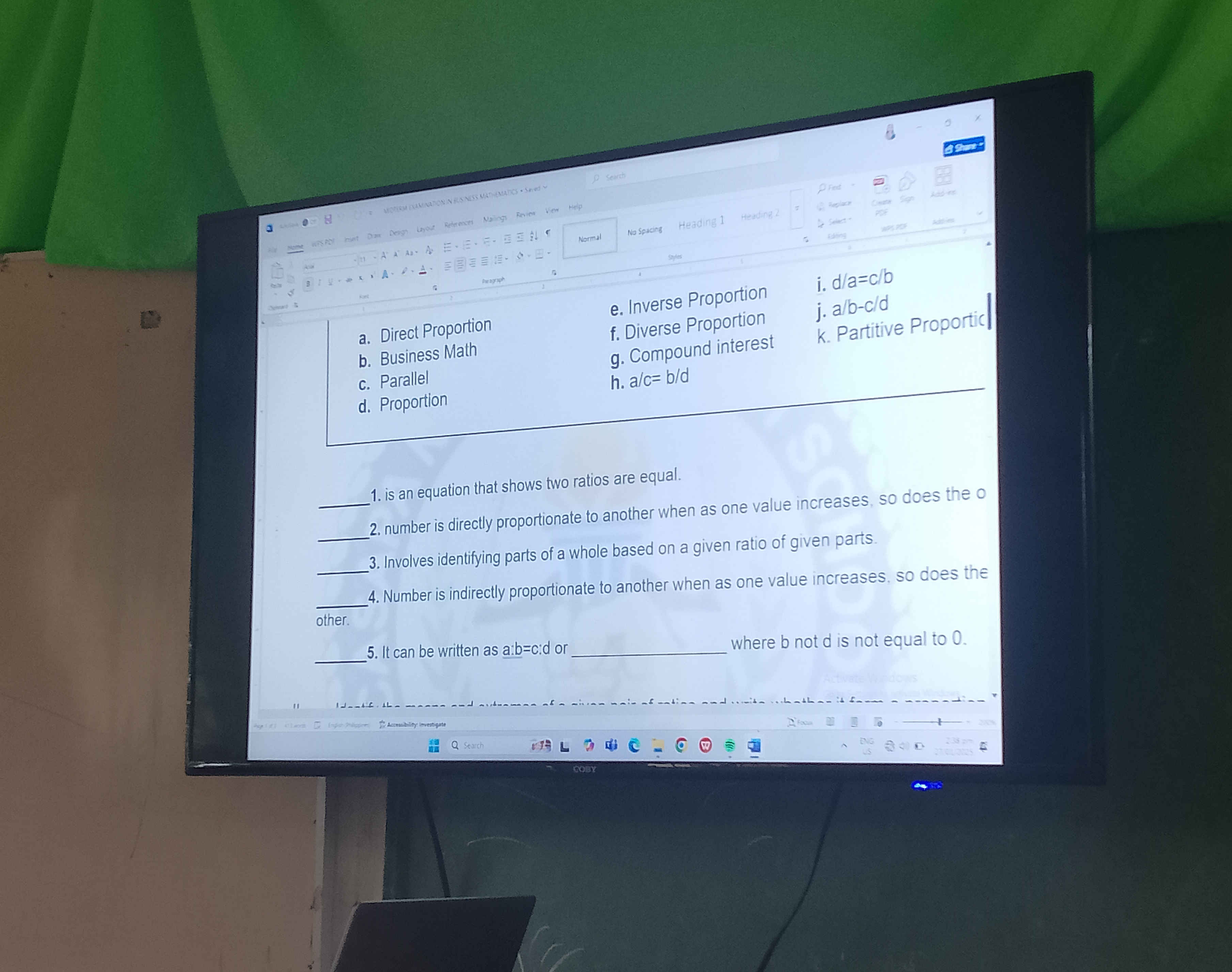 a Direct Proportion b Business Math c