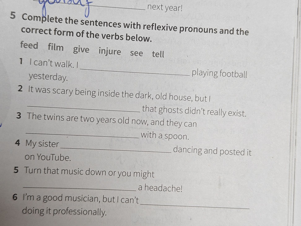 5 Complete the sentences with reflexive