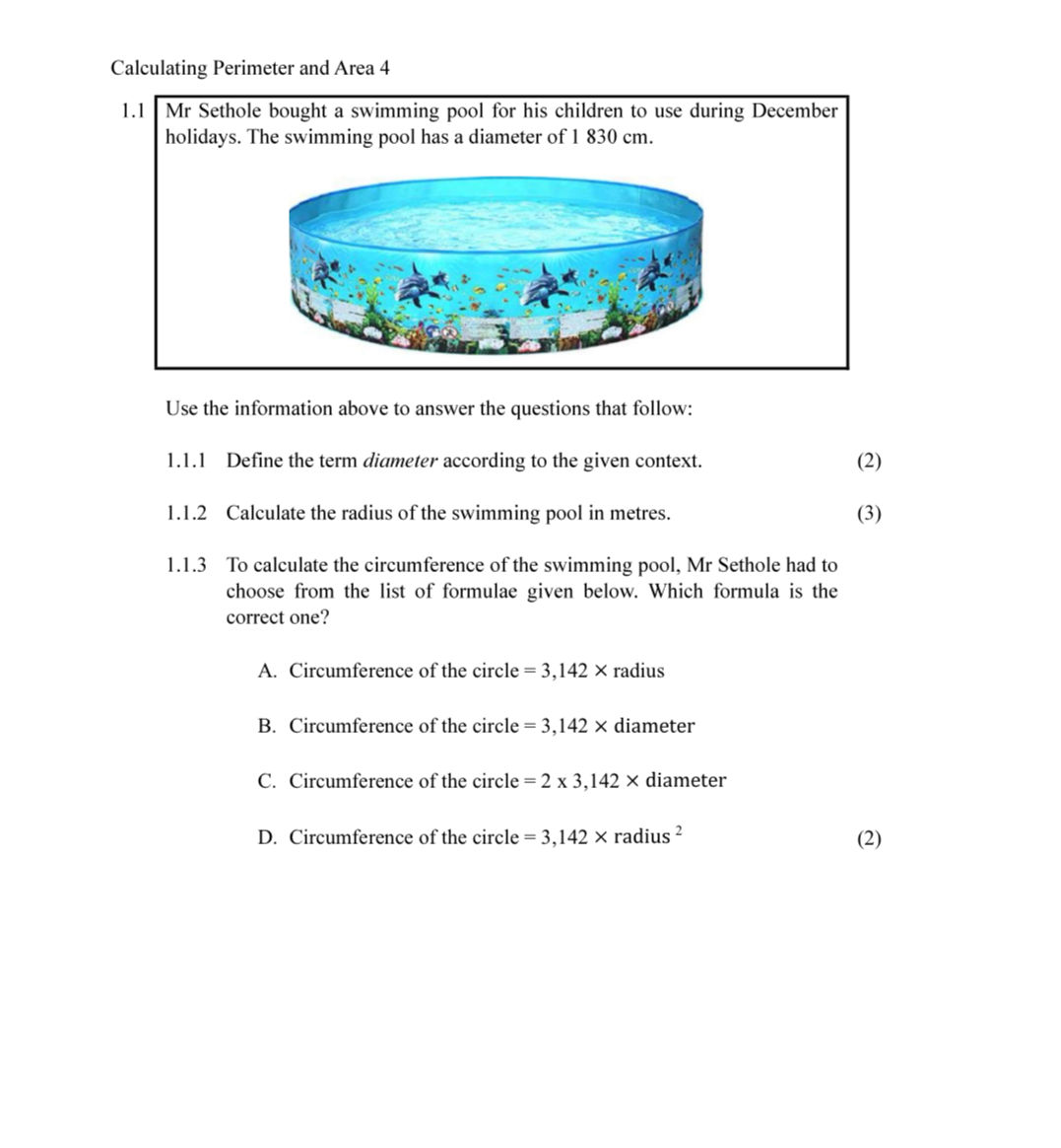 11 Mr Sethole bought a swimming pool for his | StudyX