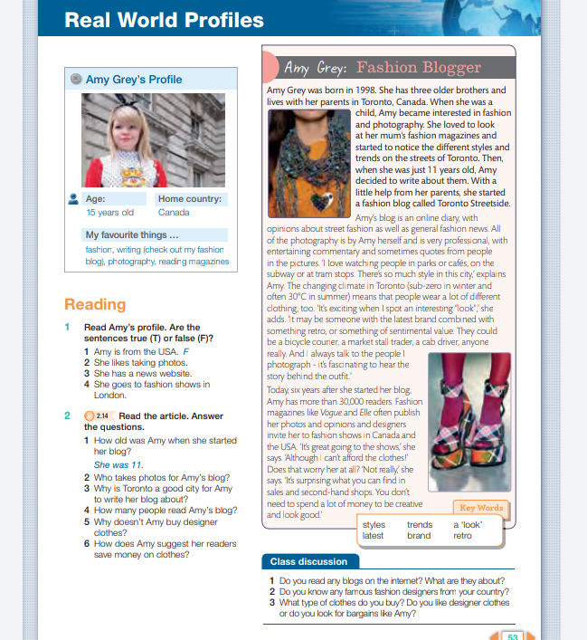 Read Amys profile Are the sentences true (T) | StudyX