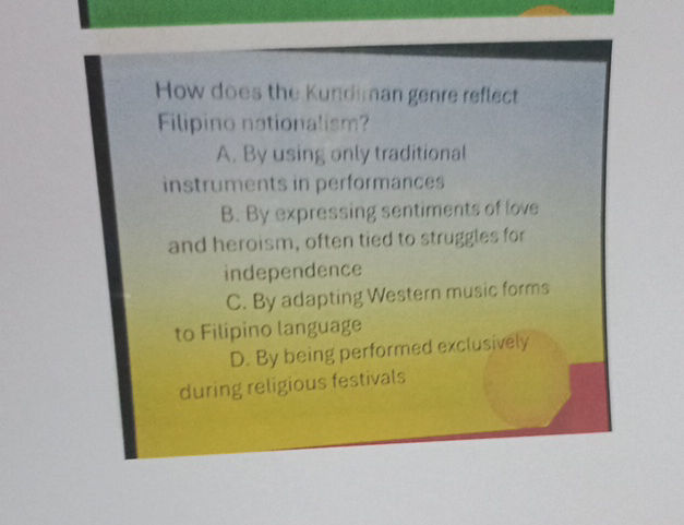 How does the Kundiman genre reflect Filipino | StudyX