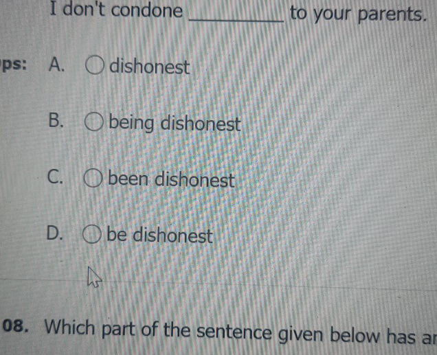 I dont condone to your parents A dishonest | StudyX