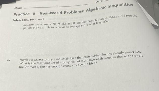 Practice 6 Real-World Problems Algebraic | StudyX