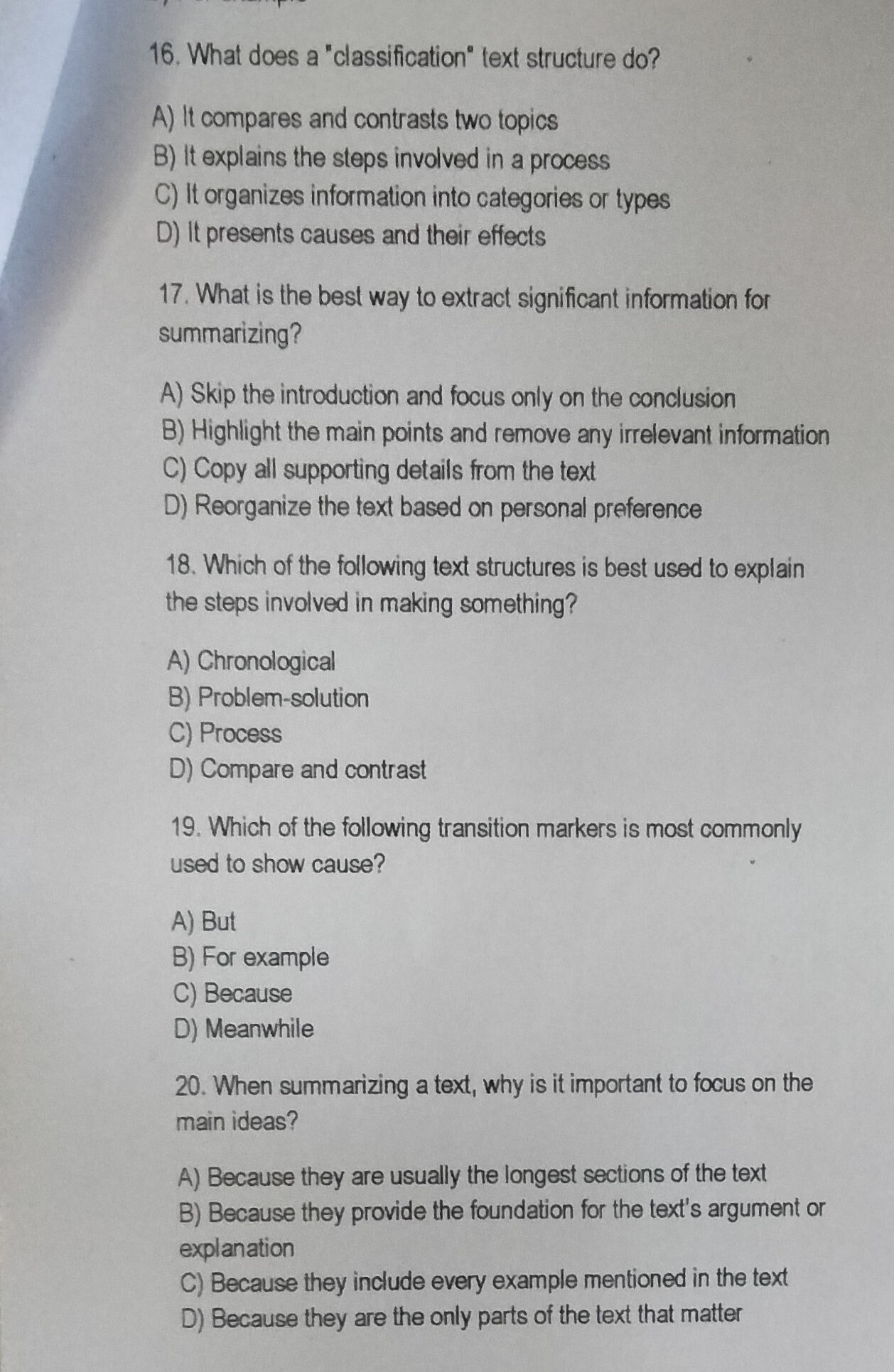 16 What does a classification text structure | StudyX