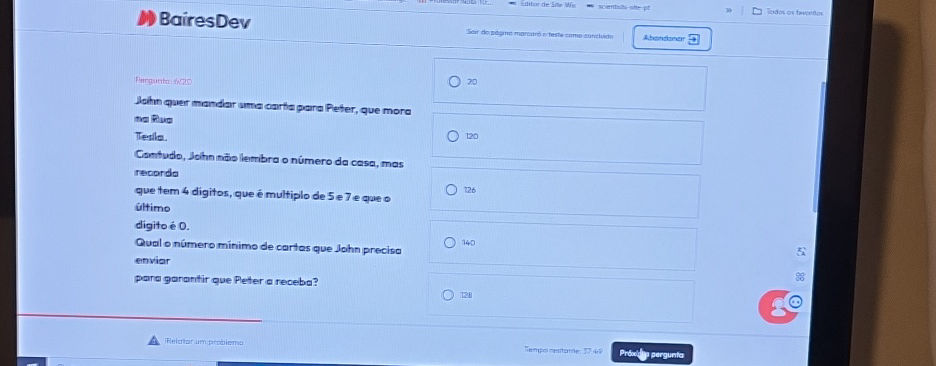 John quer mandar uma carta para Peter que