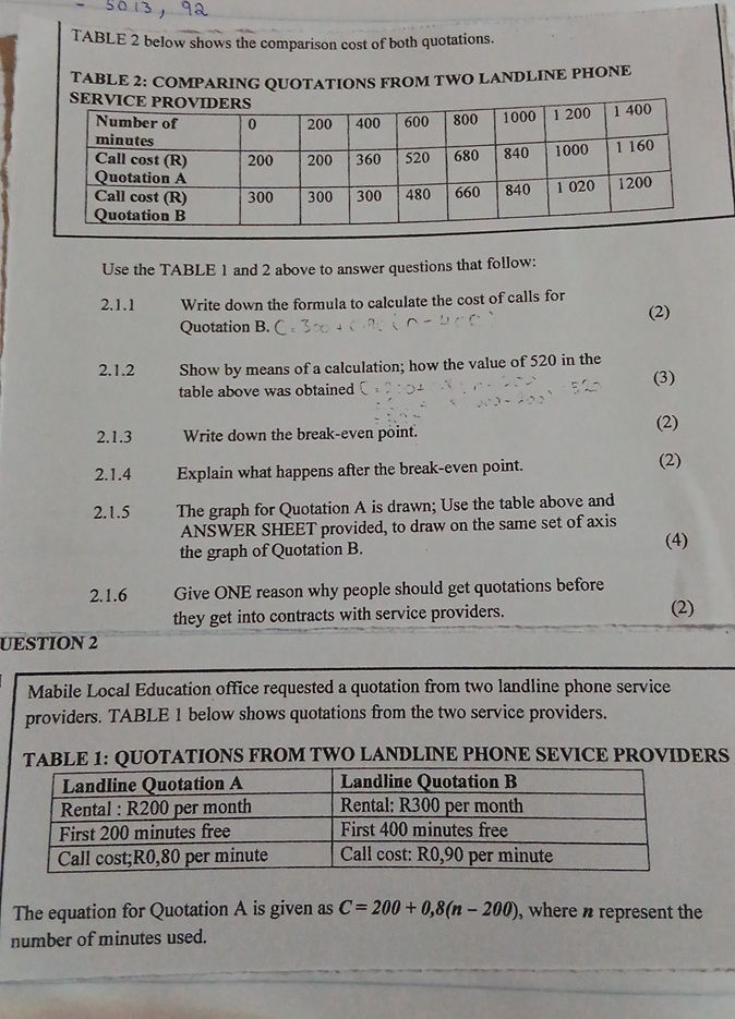 TABLE 2 below shows the comparison cost of | StudyX