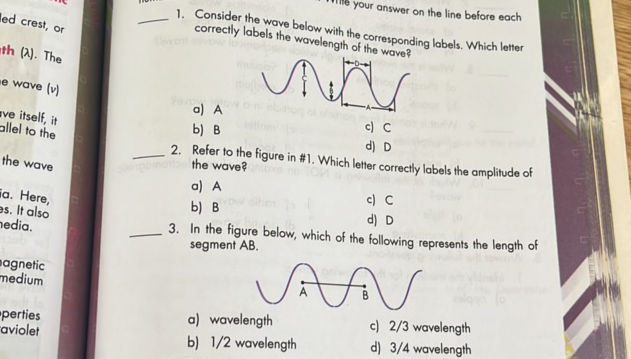 1 Consider the wave below with the | StudyX