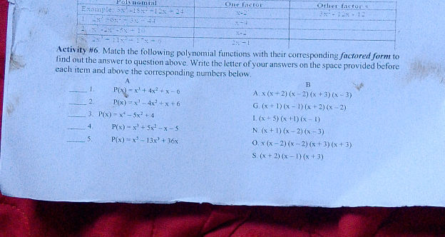 Activity 6 Match the following polynomial | StudyX