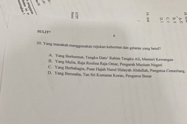 20 Yang manakah menggunakan rujukan kehormat | StudyX