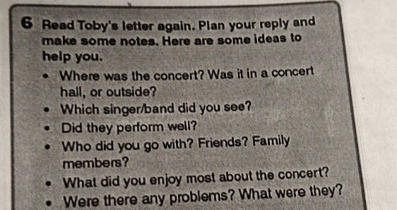 6 Read Tobys letter again Plan your reply | StudyX