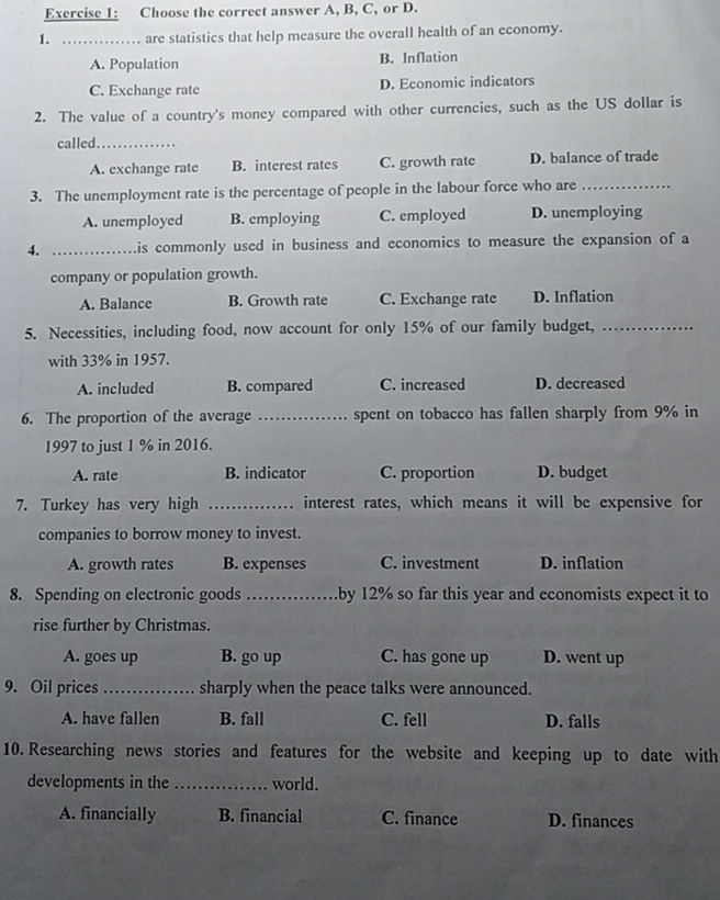 Exercise 1 Choose the correct answer A B C | StudyX