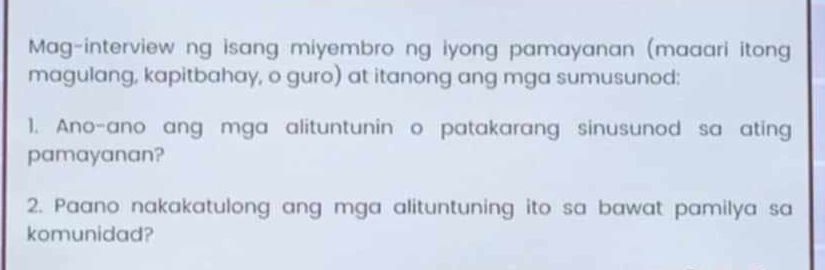Mag-interview ng isang miyembro ng iyong | StudyX