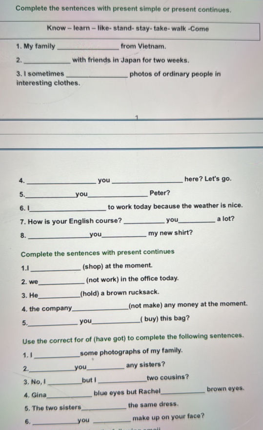 Complete the sentences with present simple | StudyX