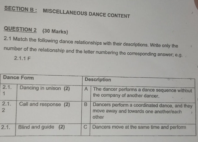 21 Match the following dance relationships | StudyX