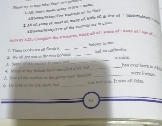 Sentences Using All Activity 621 Complete the sentences using
