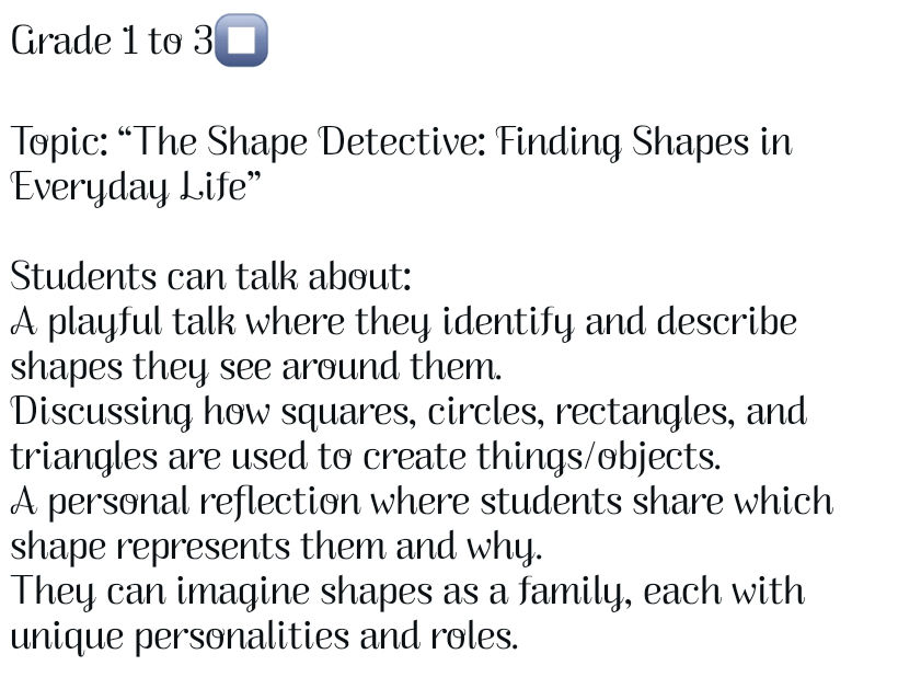 Grade 1 to 3 Topic The Shape Detective