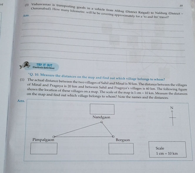 Q. 10. Measure the distances on the map and | StudyX
