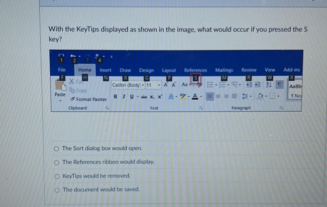 With the KeyTips displayed as shown in the