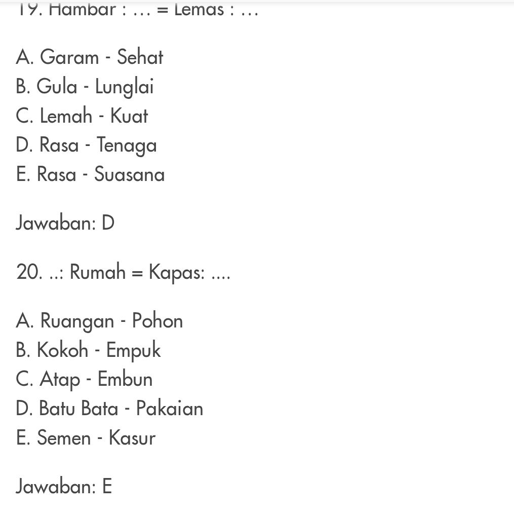 19 Hambar = Lemas A Garam Sehat B Gula StudyX