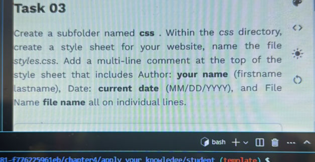 Task 03 Create a subfolder named css Within