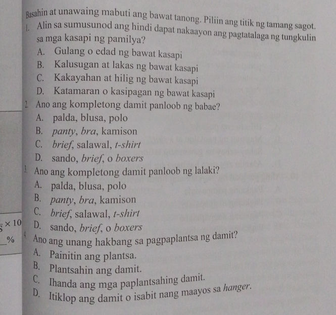 Basahin at unawaing mabuti ang bawat tanong | StudyX