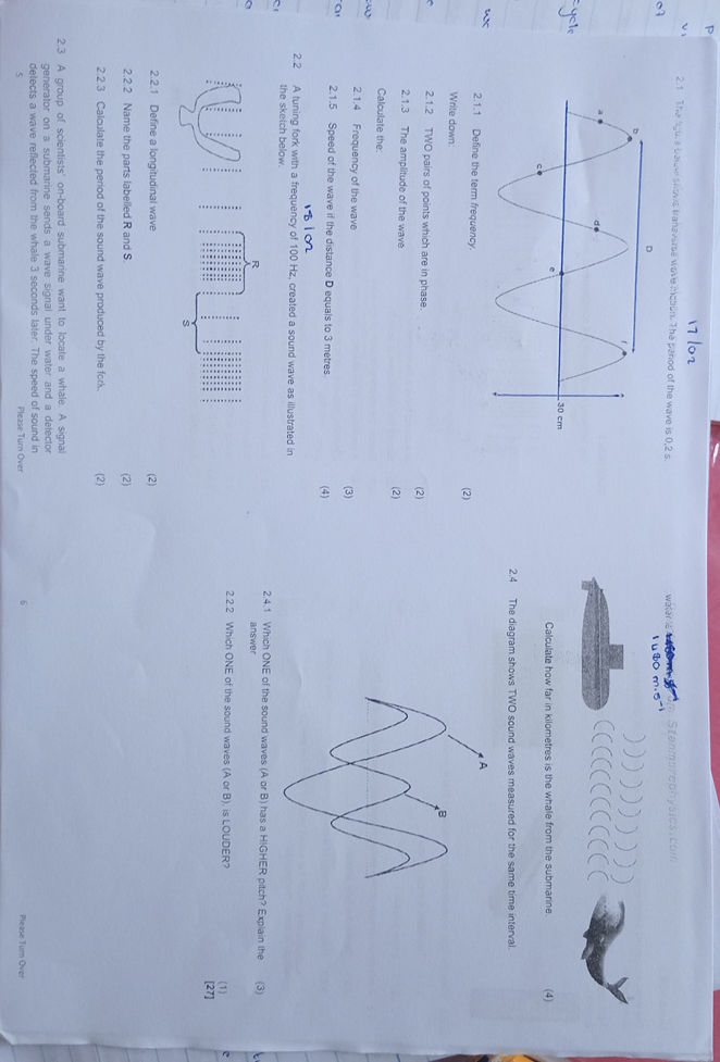 2.1 The diagram shows a transverse wave. The | StudyX
