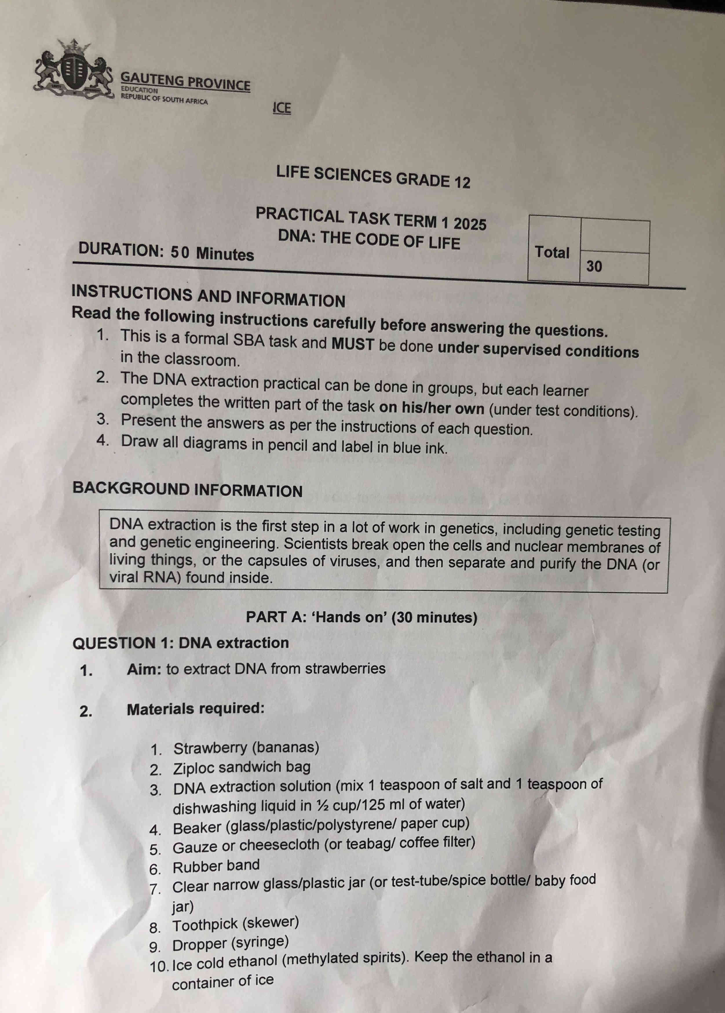 LIFE SCIENCES GRADE 12 PRACTICAL TASK TERM 1 | StudyX